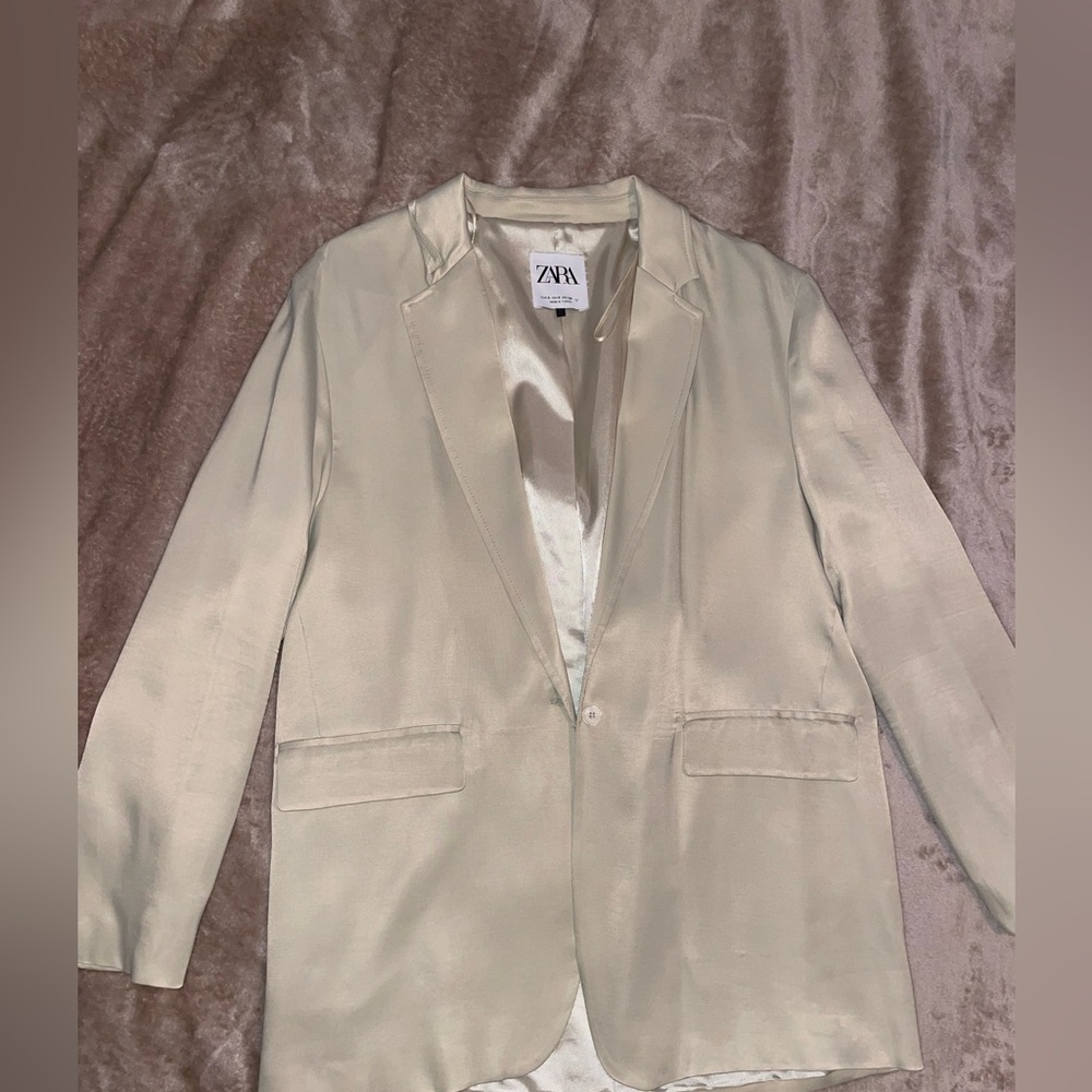 Zara olive satin suit jacket and pants S - Picture 5 of 6